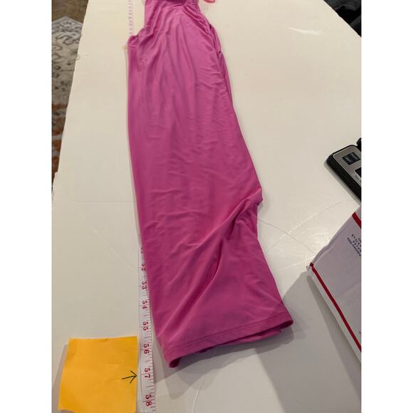 21 Saints One Shoulder Jumpsuit M Hot Pink Y2K Cutout Wide Leg Glam - Picture 5 of 6